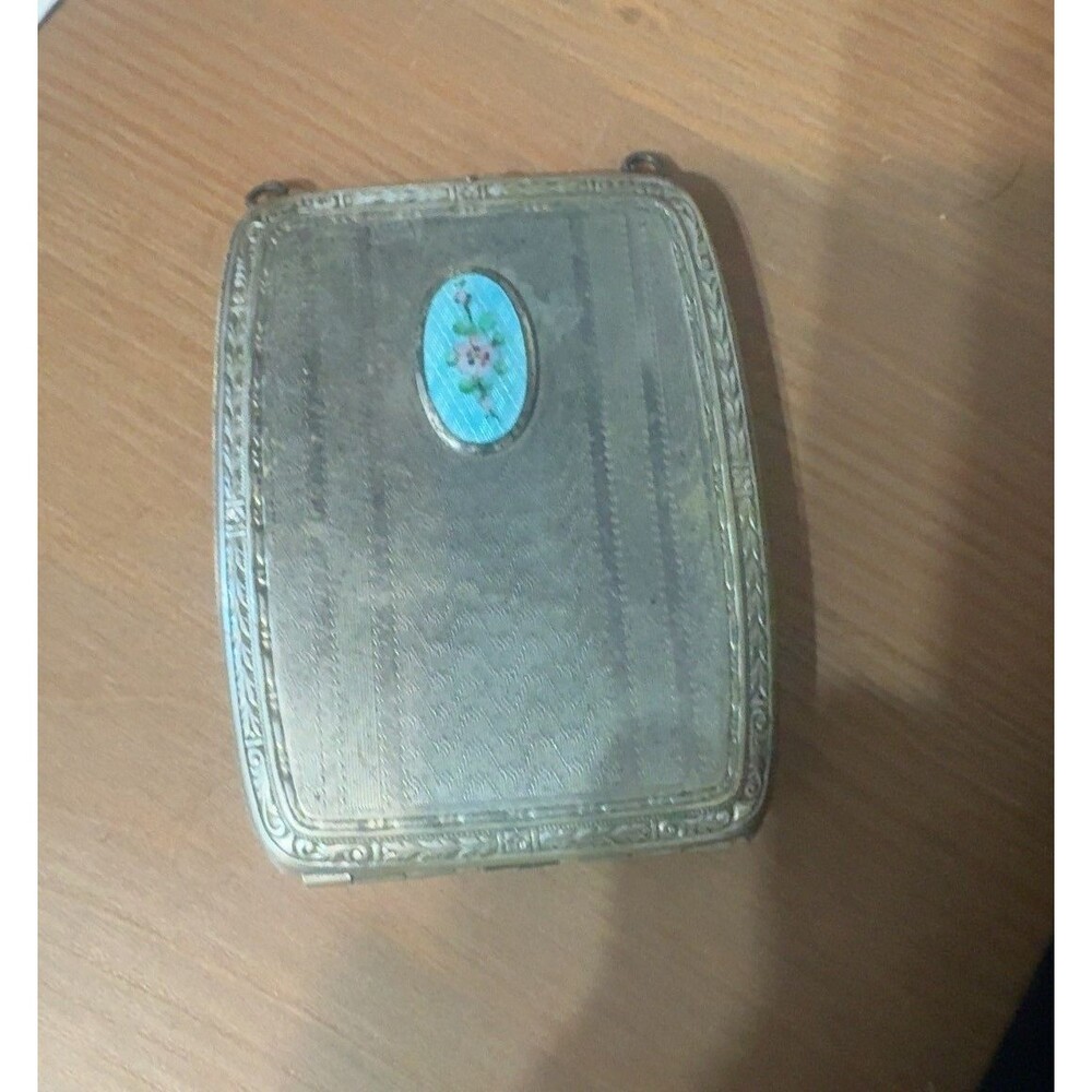 EVANS Art Deco Dance Purse Compact Blue Guilloche Enamel Silver Tone1910-1920s